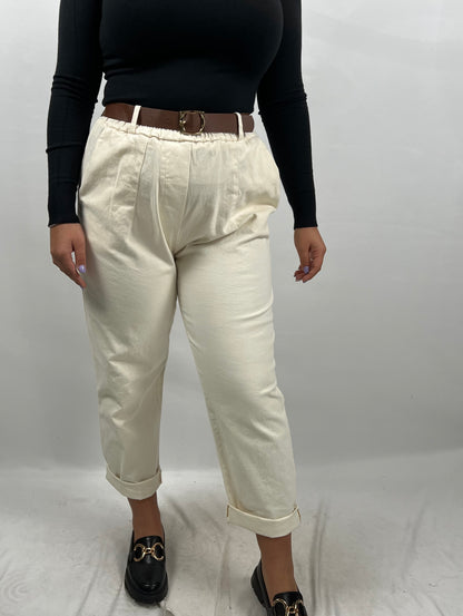 Pantalone con elastico in vita e cintura in cuoio