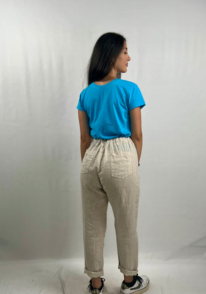 Pantaloni in lino con coulisse